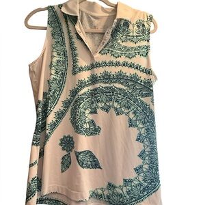 Tail Cream Sleeveless Polo Tank with Teal Paisley Print